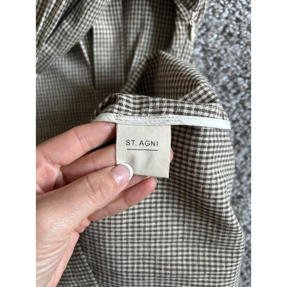 St. Agni Womens Sz Medium Linen Midi Forme Dress Brown Checkered Cotton - Picture 9 of 14